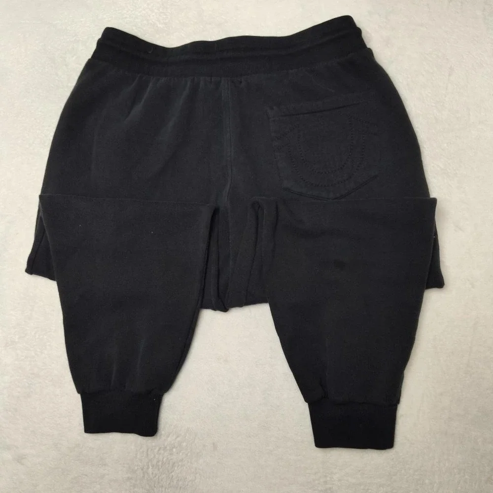 True Religion Jogger Pants Mens M Black Shine Arch‎ Classic Jogger Fleece School